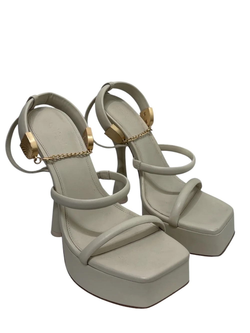 cult gaia Ivory Padded-Strap Platform Sandals with Gold Chain Accent